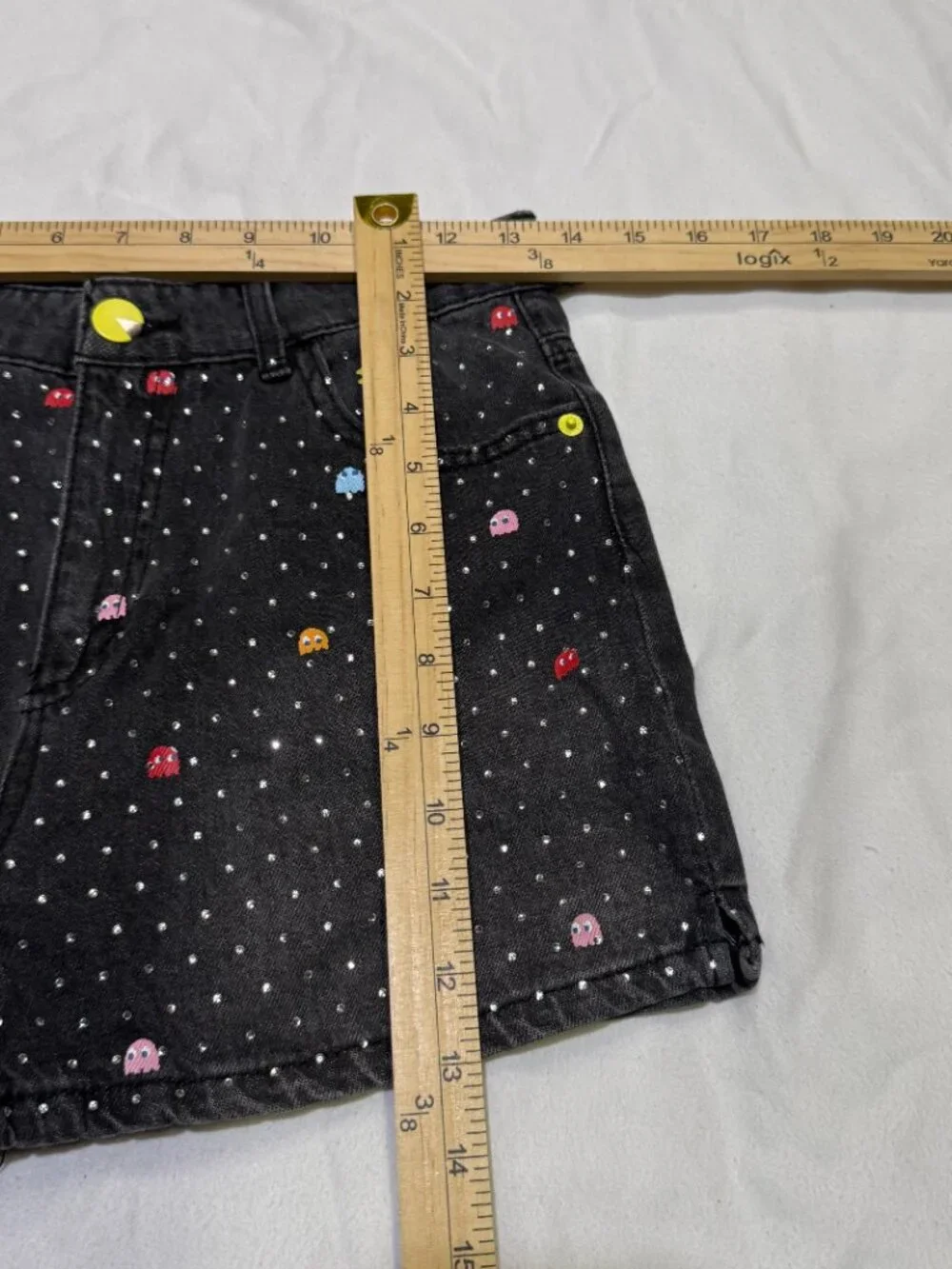 Justice Girls Black Pac-Man Rhinestone Denim Mini Mom Shorts 14